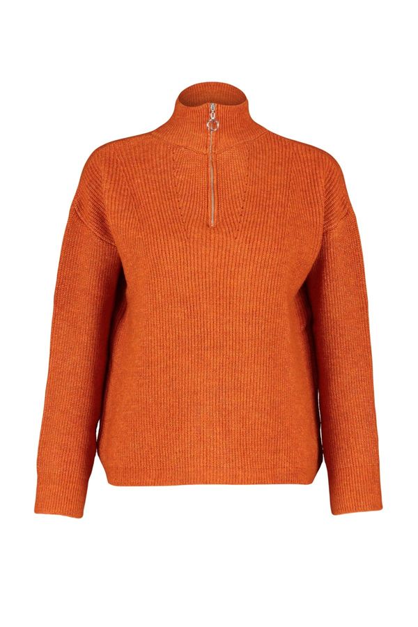 Trendyol Trendyol Orange Soft Textured Zippered Knitwear Sweater