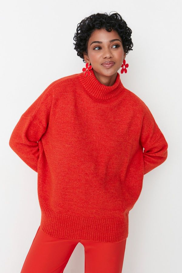 Trendyol Trendyol Orange Wide Fit Soft Textured High Collar Knitwear Sweater