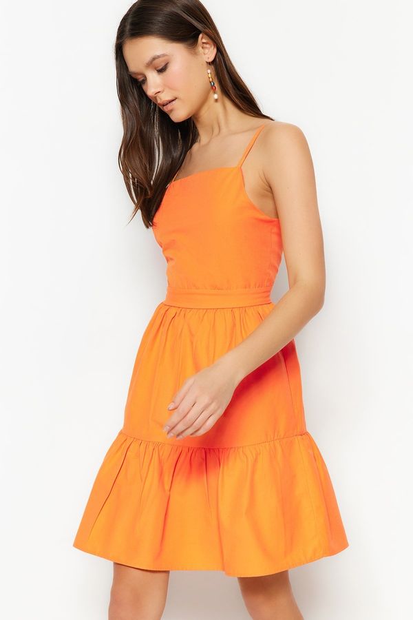 Trendyol Trendyol Orange Woven Strappy Decollete Mini Woven Mini Dress