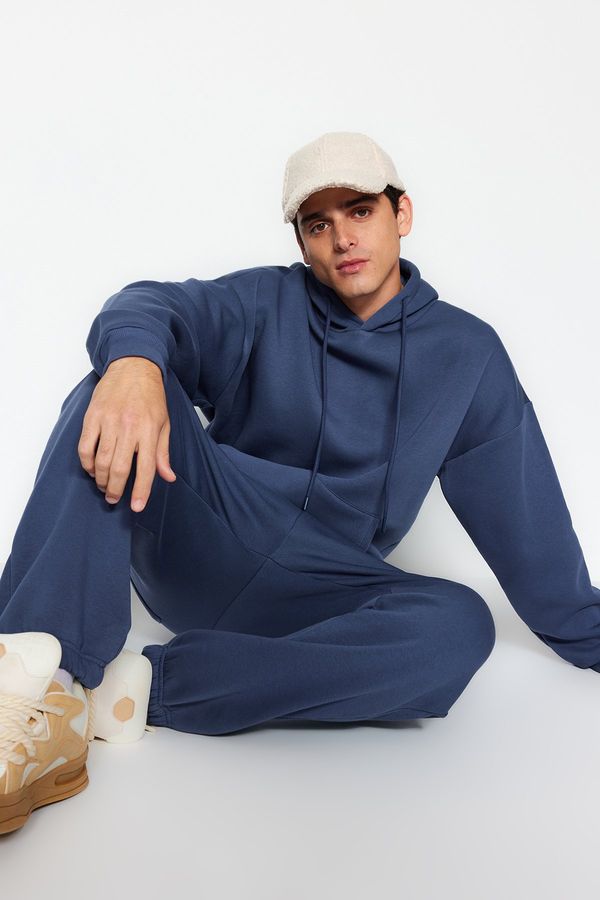 Trendyol Trendyol Pale Indigo Oversize/Wide Cut Hooded Warm Sweatshirt Tracksuit