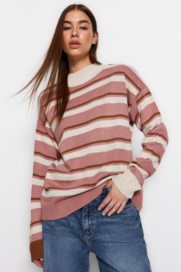 Trendyol Trendyol Pale Pink Color Block High Neck Knitwear Sweater