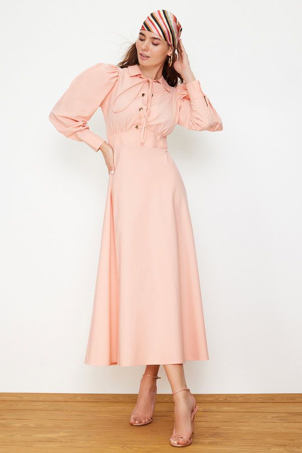 Trendyol Trendyol Pale Pink Eyelet Detailed Cotton Woven Dress