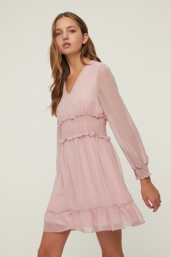 Trendyol Trendyol Pale Pink Gimped V Neck Woven Woven Dress