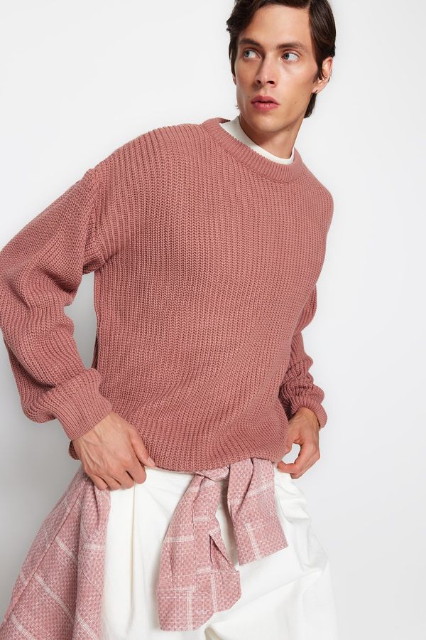 Trendyol Trendyol Pale Pink Oversize Fit Wide Fit Crew Neck Basic Knitwear Sweater