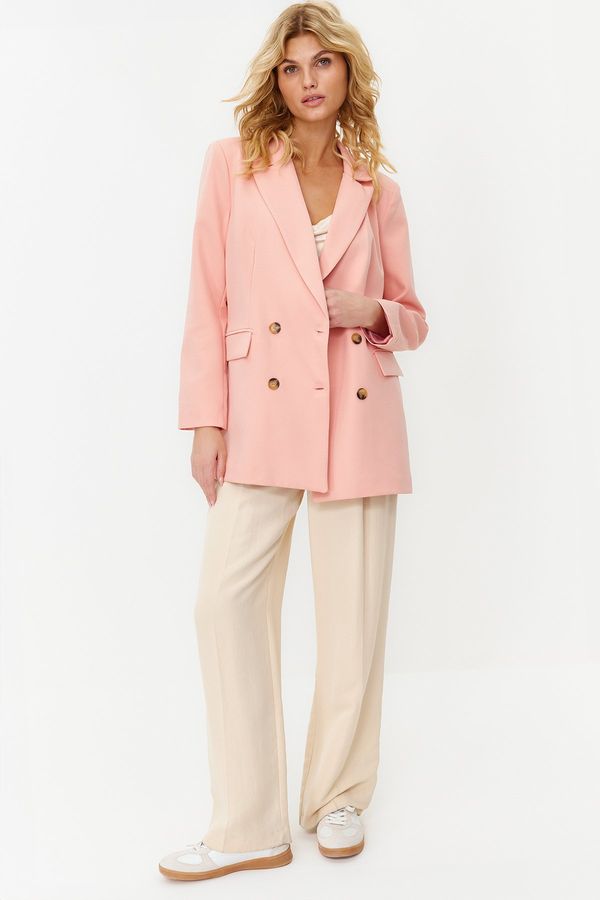 Trendyol Trendyol Pale Pink Oversize Lined Buttoned Woven Blazer Jacket