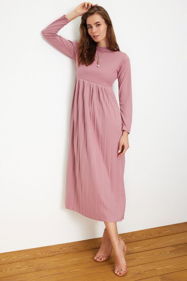 Trendyol Trendyol Pale Pink Skirt Pleated Scuba Knitted Dress