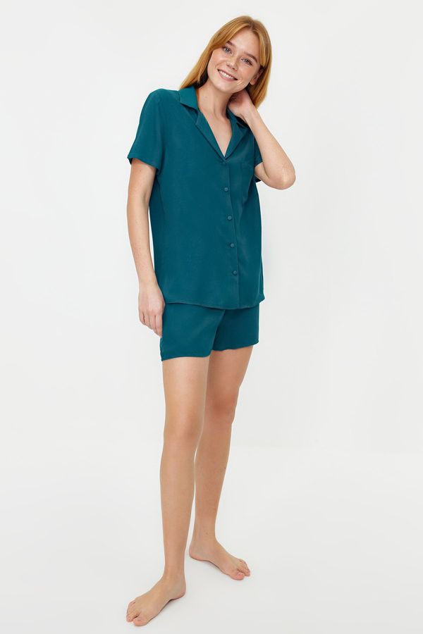 Trendyol Trendyol Petrol Viscose Shirt-Shorts Woven Pajama Set