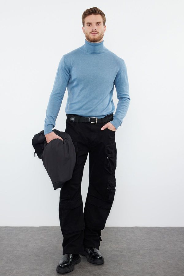 Trendyol Trendyol Petroleum Slim Cotton Turtleneck Plain Knit Sweater