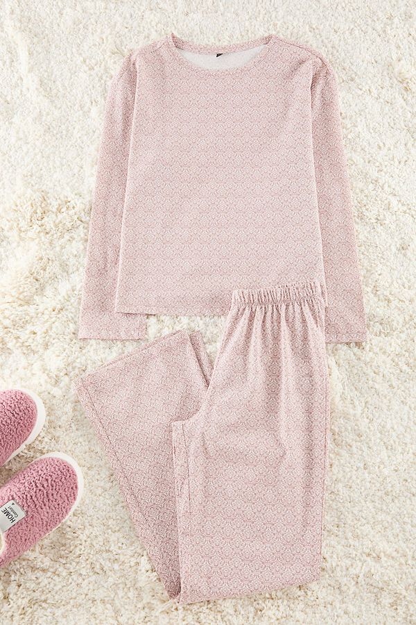 Trendyol Trendyol Pink 100% Cotton Ethnic Patterned Knitted Pajama Set