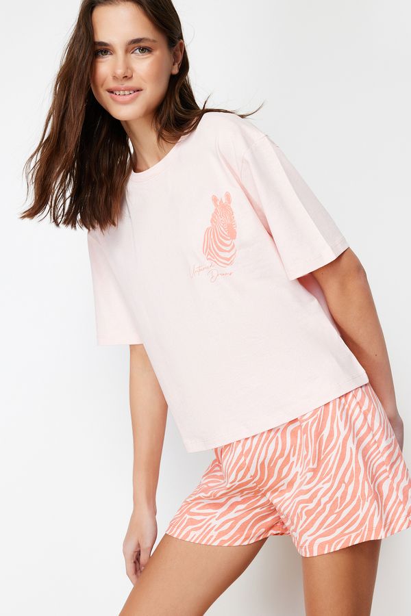 Trendyol Trendyol Pink 100% Cotton Zebra Printed Knitted Pajamas Set
