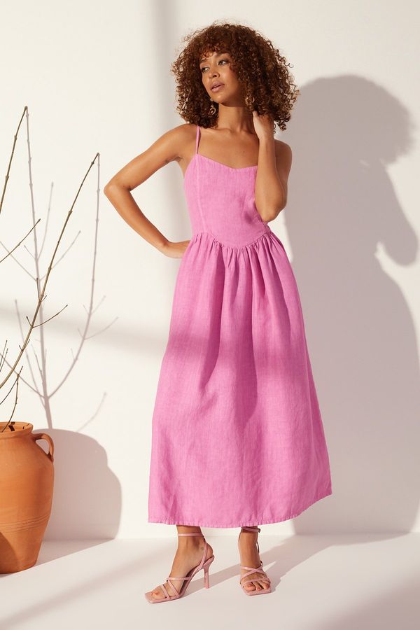 Trendyol Trendyol Pink 100% Linen Strap Maxi Dress