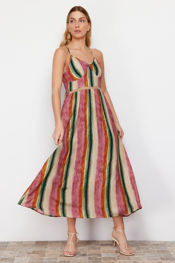 Trendyol Trendyol Pink A-line Accessory Stripe Detailed Patterned Maxi Woven Dress