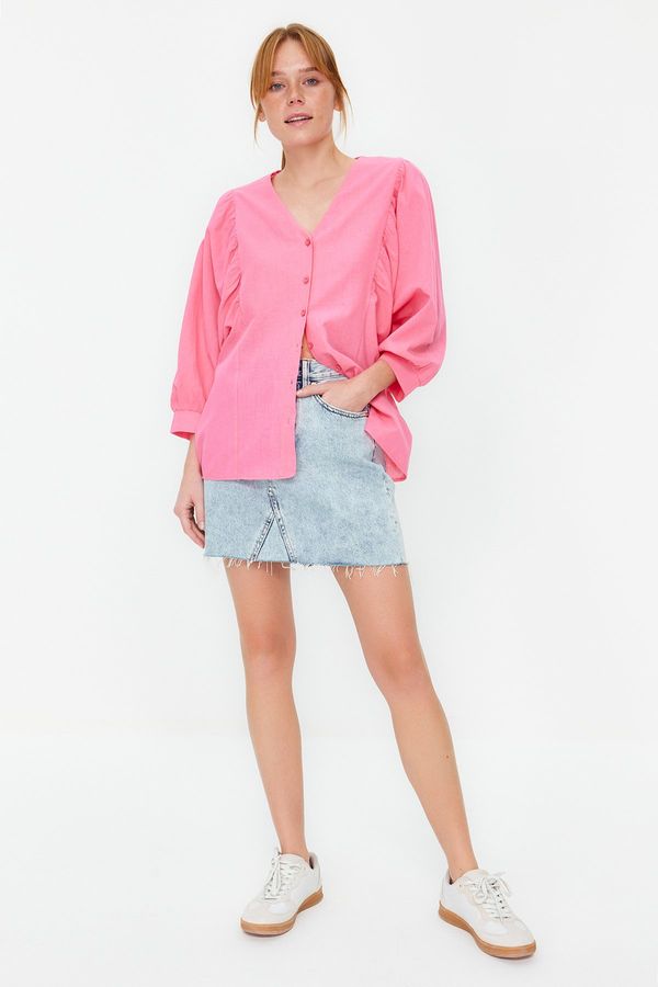 Trendyol Trendyol Pink Bat Sleeve Regular Fit Woven Shirt