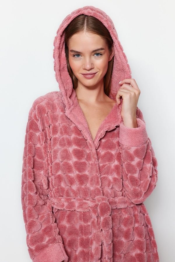 Trendyol Trendyol Pink Belt Heart Polar Winter Knitting Dressing gown