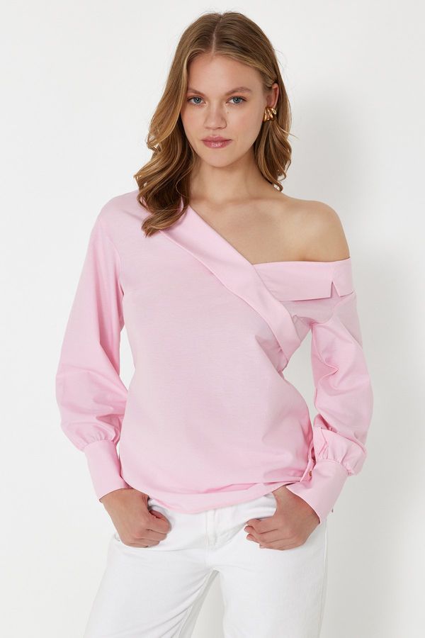 Trendyol Trendyol Pink Boat Neck Woven Blouse