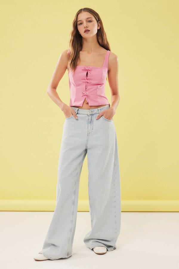 Trendyol Trendyol Pink Bow Detail Woven Blouse with Straps