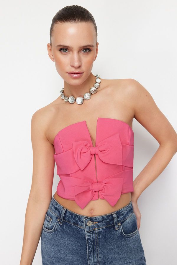 Trendyol Trendyol Pink Bow Woven Crop Bustier