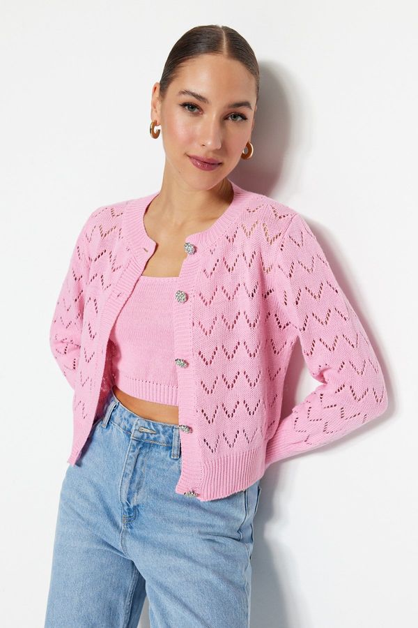 Trendyol Trendyol Pink Button Detailed blouse-cardigan with openwork/holes Set