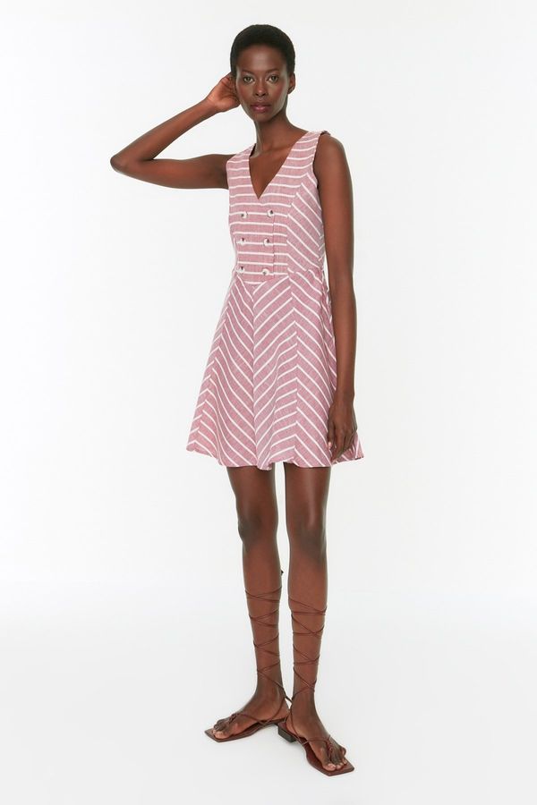 Trendyol Trendyol Pink Button Detailed Striped Dress