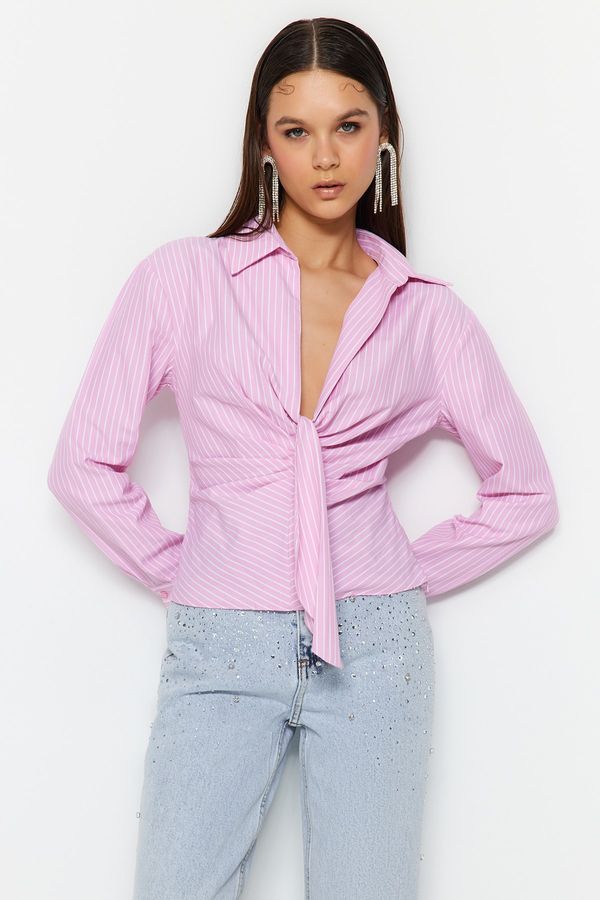 Trendyol Trendyol Pink Collar Detailed Poplin Shirt