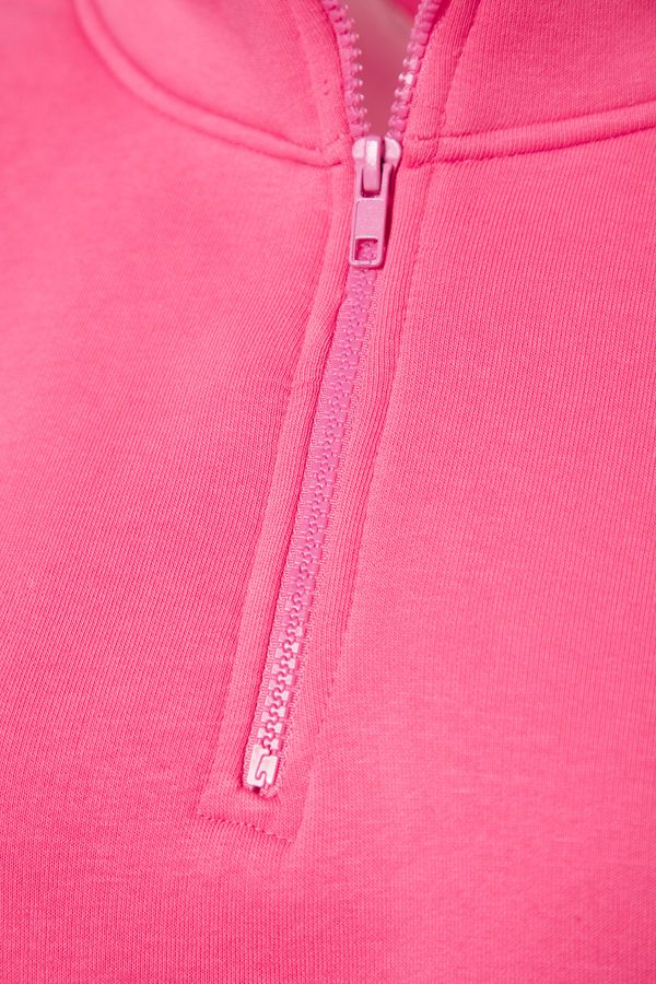 Trendyol Trendyol Pink Comfort Fit Crop Basic Zipper High Neck Thick Fleece Knitted Sweatshirt