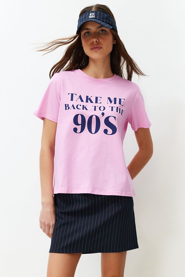 Trendyol Trendyol Pink Crew Neck Printed Regular/Regular Fit Knitted T-Shirt