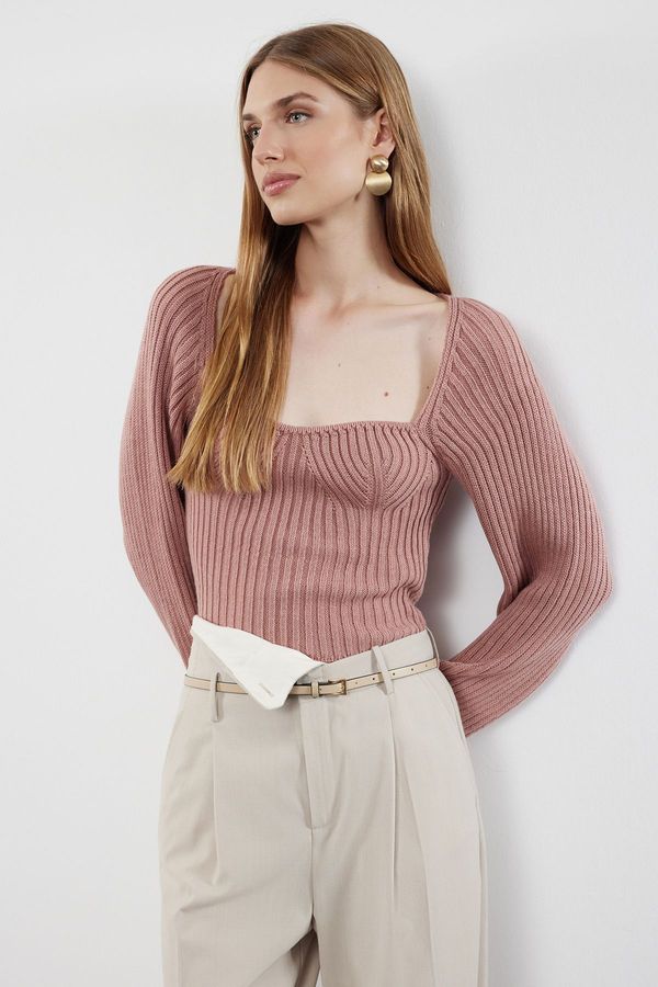 Trendyol Trendyol Pink Crop Heart Collar Knitwear Sweater