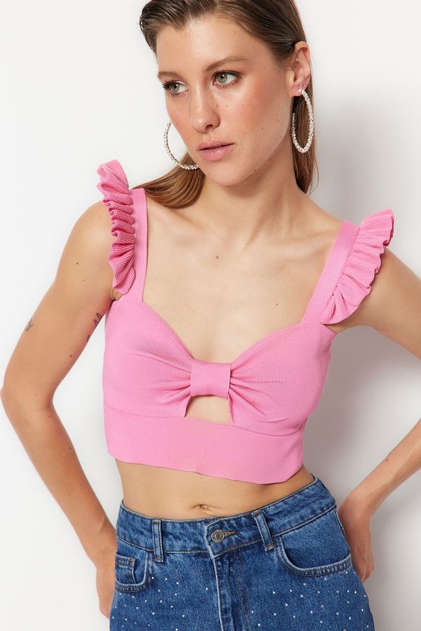 Trendyol Trendyol Pink Crop Knitwear Window/Cut Out Detailed Bustier