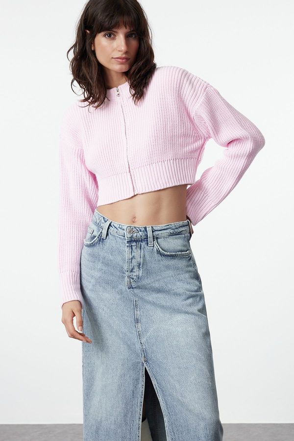 Trendyol Trendyol Pink Crop Wadding Detailed Knitwear Cardigan