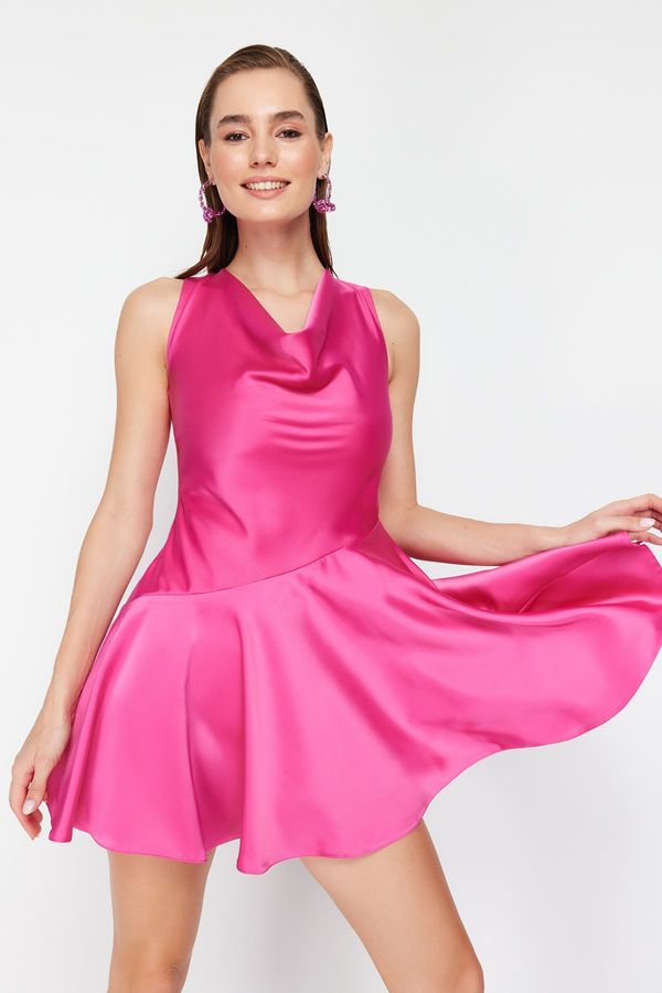 Trendyol Trendyol Pink Degaje Collar Satin Elegant Evening Dress