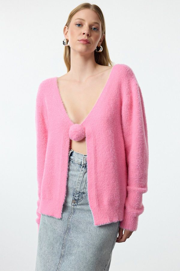 Trendyol Trendyol Pink Feather Rose Detailed Knitwear Cardigan