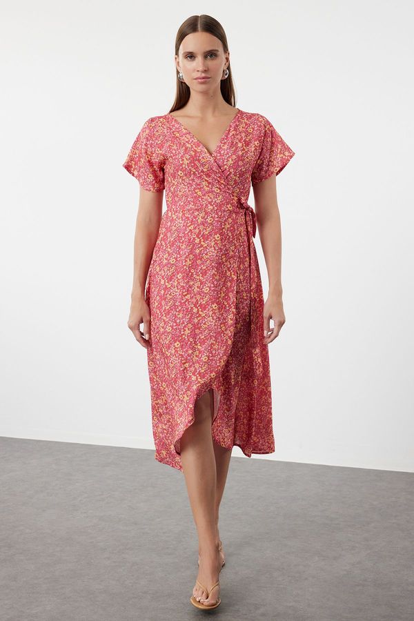 Trendyol Trendyol Pink Floral Double Breasted Neck Viscose Woven Dress Woven Dress