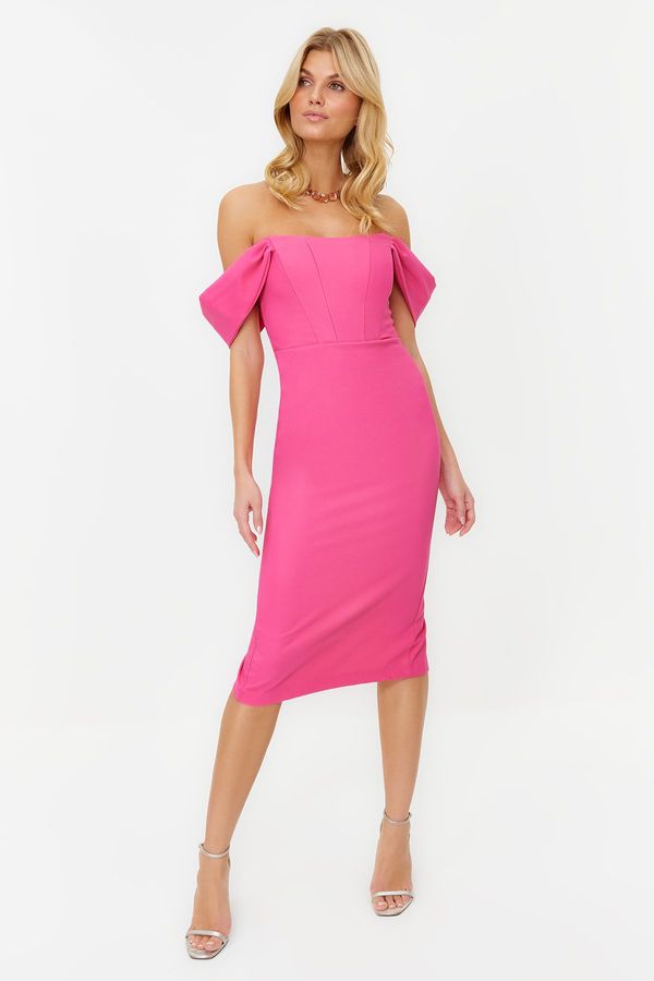Trendyol Trendyol Pink Form-fitting Woven Corset Detailed Elegant Evening Dress