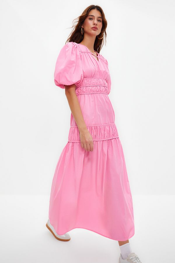 Trendyol Trendyol Pink Gather Detailed Long Woven Dress