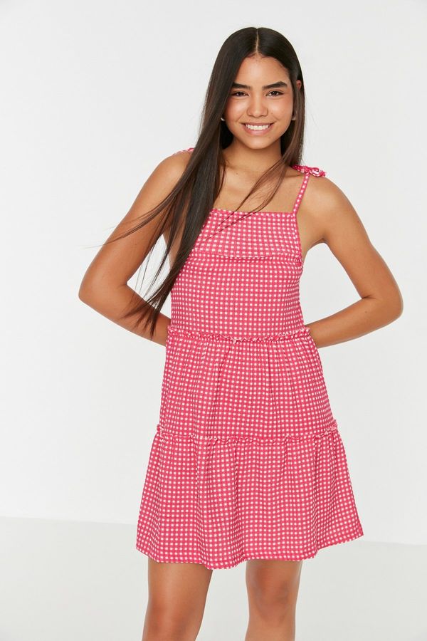 Trendyol Trendyol Pink Gingham Mini Knitted Dress