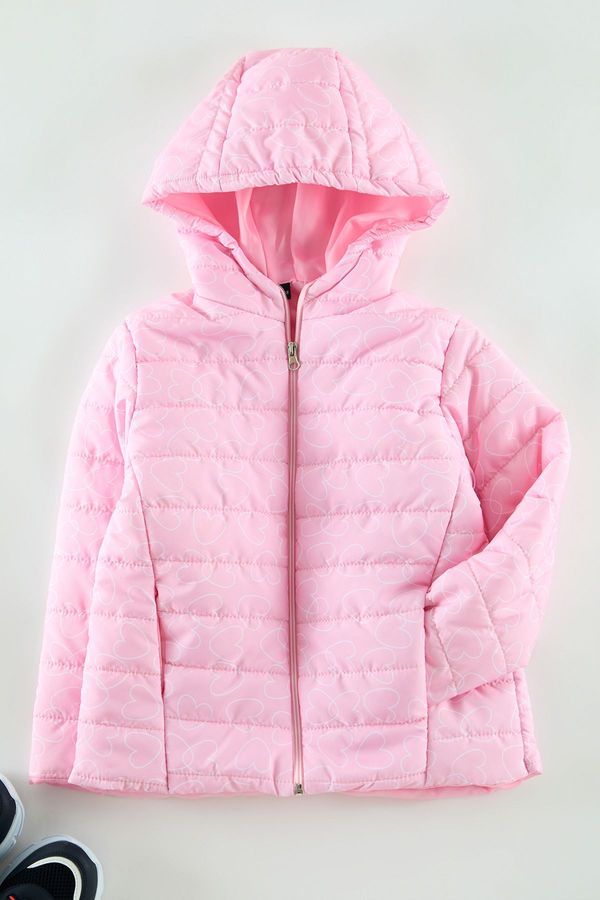 Trendyol Trendyol Pink Girl Patterned Hooded Puffer Jacket