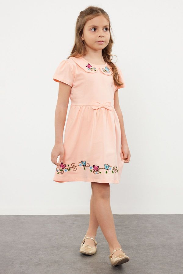 Trendyol Trendyol Pink Girl's Baby Collar Floral Patterned Knitted Dress