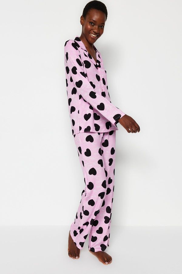 Trendyol Trendyol Pink Heart Viscose Shirt-Pants Woven Pajamas Set