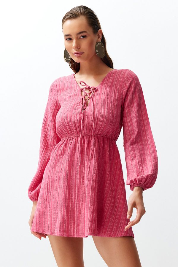 Trendyol Trendyol Pink Mini Woven Tie Linen Blended Beach Dress