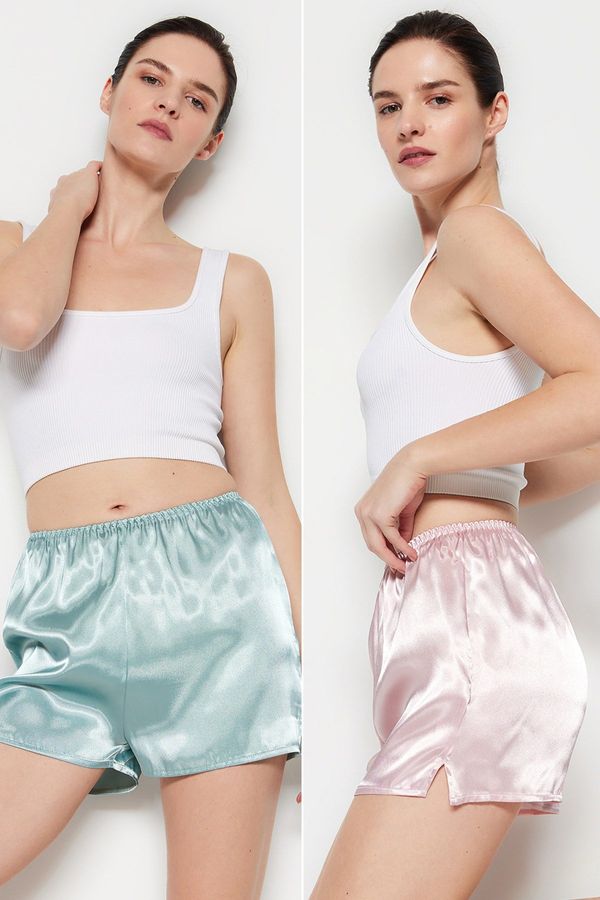 Trendyol Trendyol Pink-Mint 2 Pack Satin Woven Shorts