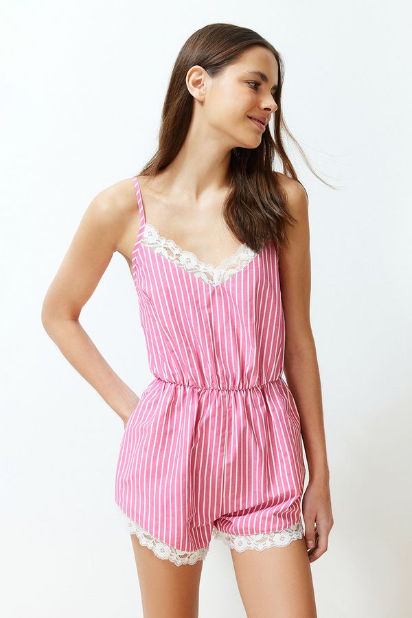 Trendyol Trendyol Pink-Multicolor Striped Lace Detailed Woven Jumpsuit