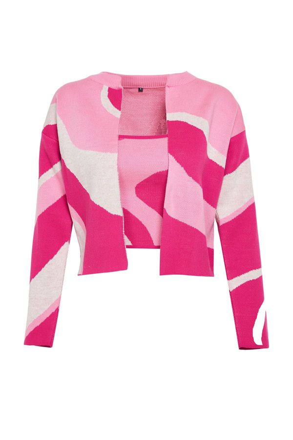 Trendyol Trendyol Pink Patterned Blouse-Cardigan Knitwear Cardigan