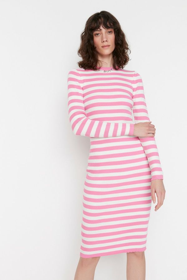 Trendyol Trendyol Pink Pink Body-Fitting Mini Knitwear Striped Dress