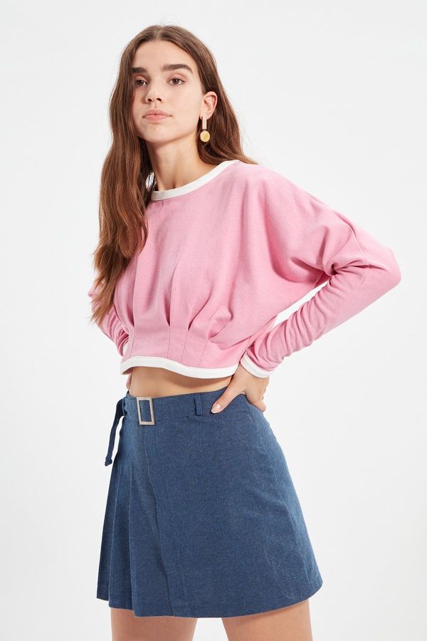 Trendyol Trendyol Pink Piping Crop Knitted Sweatshirt