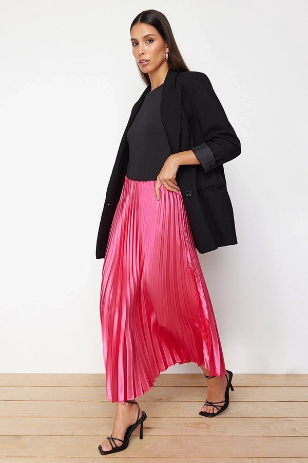 Trendyol Trendyol Pink Pleated Satin Fabric Maxi Length Woven Skirt