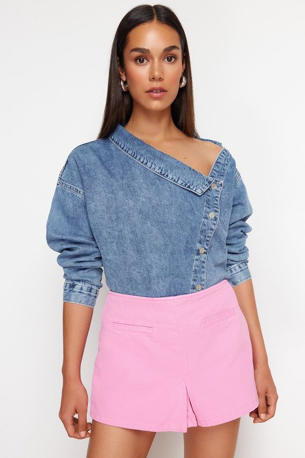 Trendyol Trendyol Pink Pocket Detailed High Waist Denim Shorts