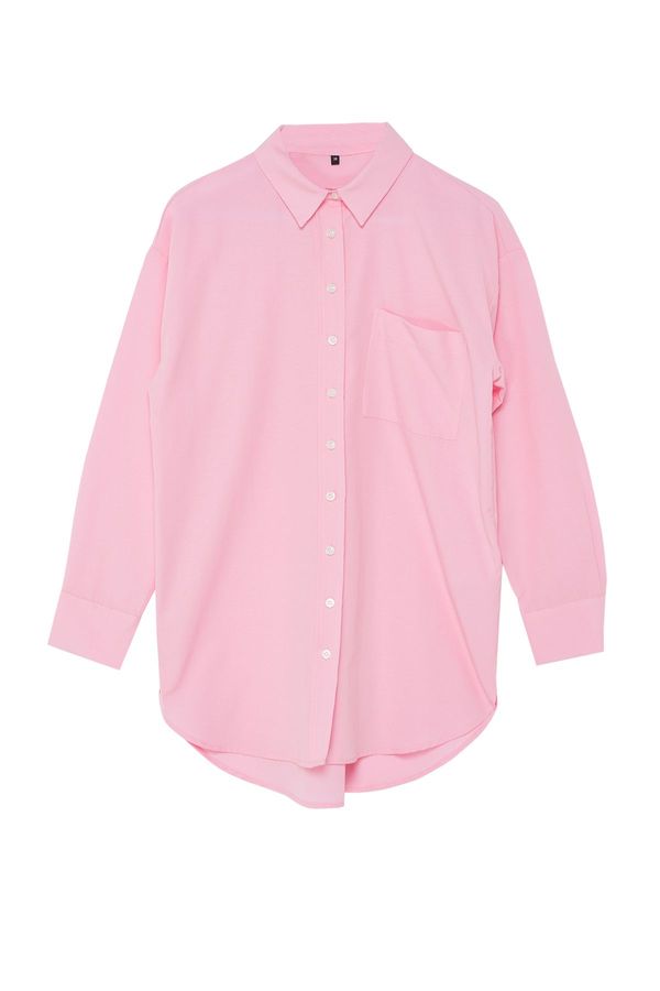 Trendyol Trendyol Pink Slit Relaxed Poplin Plain Woven Hijab Shirt