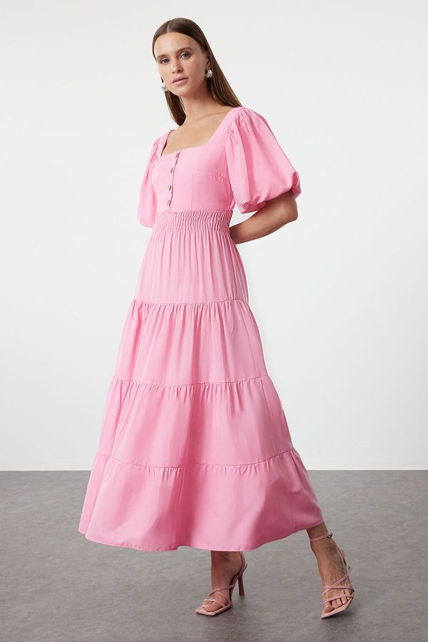 Trendyol Trendyol Pink Square Neck Maxi Woven Dress with Opening Waist and Back Detail