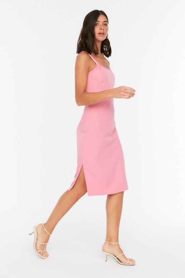 Trendyol Trendyol Pink Square Neck Slit Detailed Woven Dress