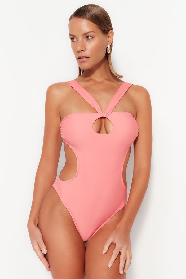 Trendyol Trendyol Pink Strapless Cut Out/Windowed High Leg Swimsuit